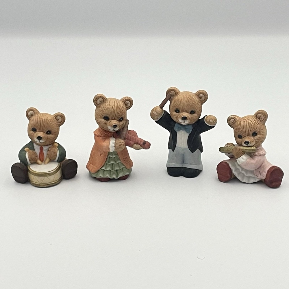 Vintage 1980s HOMCO 1422 Bear Band Figurines Set of 4 – Drum Violin Conductor‎